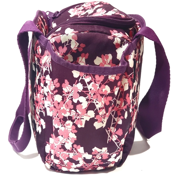 BYO Built Nosh Purple Pink Ivory Abstract Print 1 Zipped Pocket 2 End Pockets - Picture 6 of 10